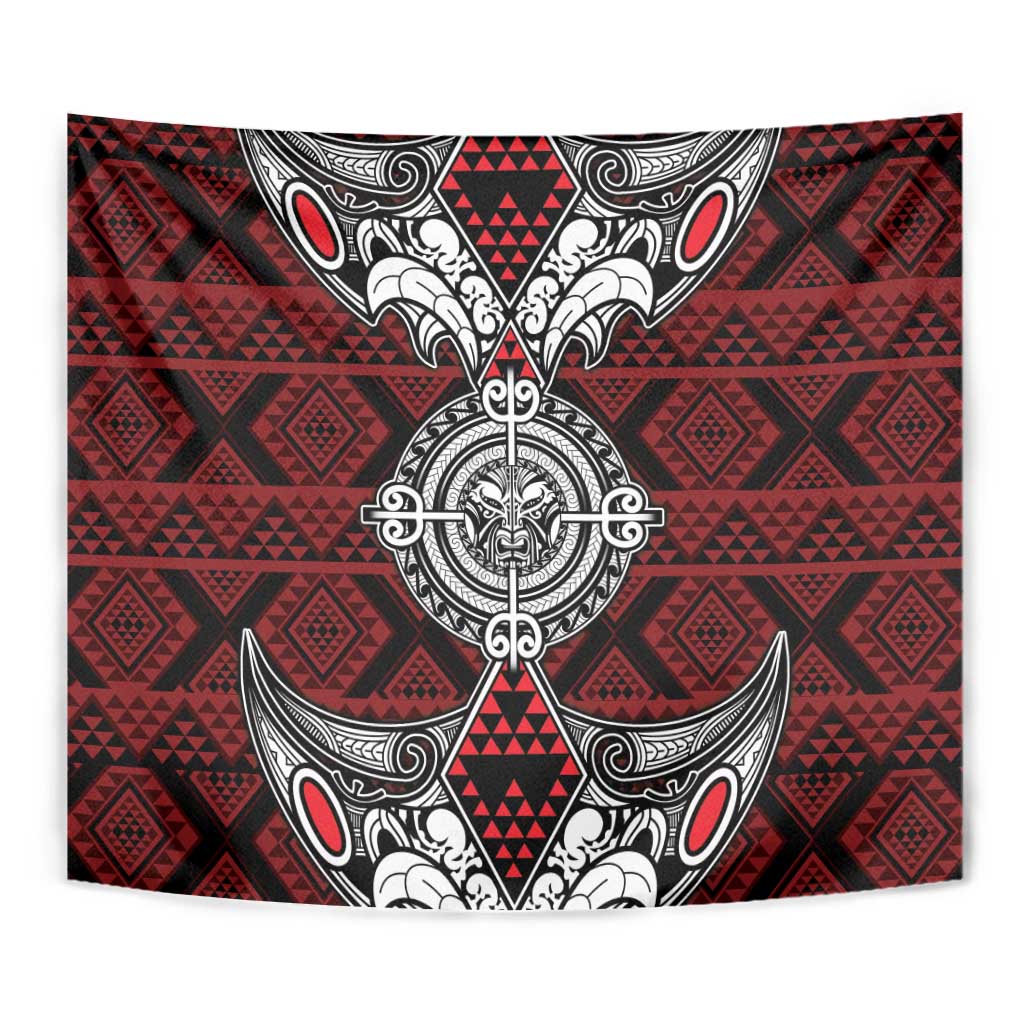Red Aotearoa Taniko Motif Tapestry Vintage Maori New Zealand Tribal Art Pattern