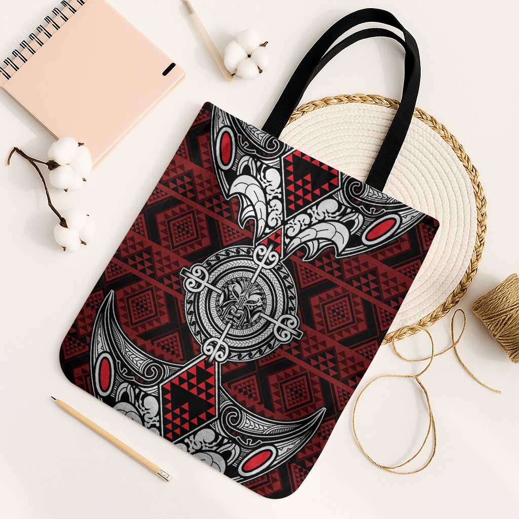 Red Aotearoa Taniko Motif Tote Bag Vintage Maori New Zealand Tribal Art Pattern - Polynesian Pride