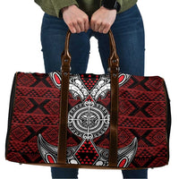 Red Aotearoa Taniko Motif Travel Bag Vintage Maori New Zealand Tribal Art Pattern - Polynesian Pride