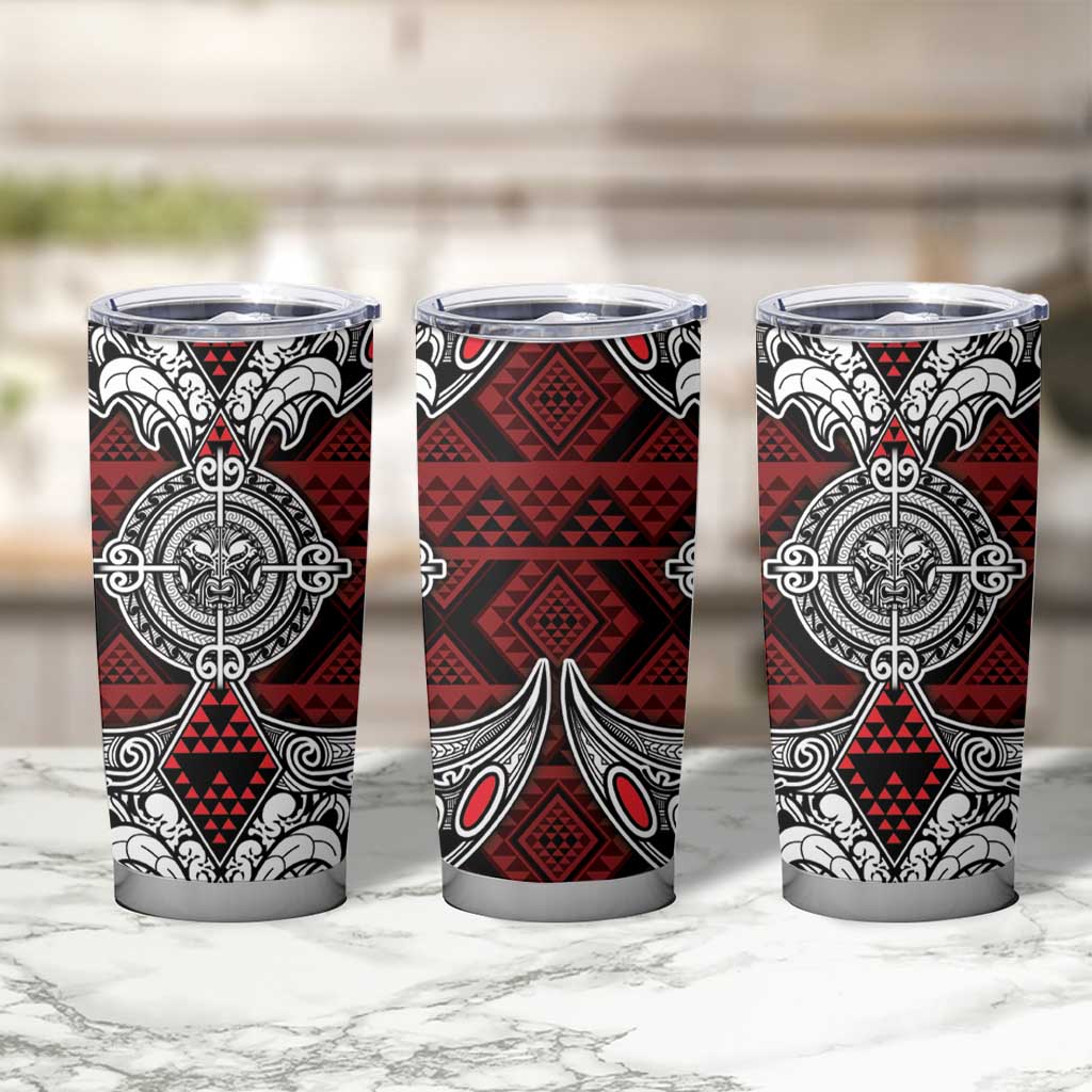 Red Aotearoa Taniko Motif Tumbler Cup Vintage Maori New Zealand Tribal Art Pattern