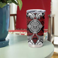 Red Aotearoa Taniko Motif Tumbler Cup Vintage Maori New Zealand Tribal Art Pattern