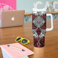 Red Aotearoa Taniko Motif Tumbler With Handle Vintage Maori New Zealand Tribal Art Pattern
