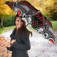 Red Aotearoa Taniko Motif Umbrella Vintage Maori New Zealand Tribal Art Pattern - Polynesian Pride