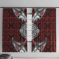 Red Aotearoa Taniko Motif Window Curtain Vintage Maori New Zealand Tribal Art Pattern