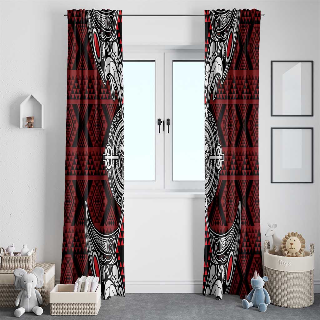 Red Aotearoa Taniko Motif Window Curtain Vintage Maori New Zealand Tribal Art Pattern