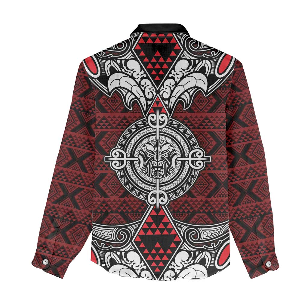 Red Aotearoa Tanilo Motif Women Casual Shirt Vintage Maori New Zealand Tribal Art Pattern