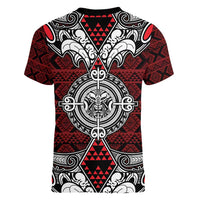 Red Aotearoa Tanilo Motif Women V-Neck T-Shirt Vintage Maori New Zealand Tribal Art Pattern LT9 - Polynesian Pride
