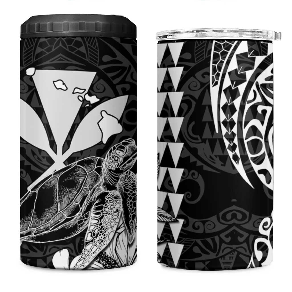 Kakau Polynesian Tribal Hawaiian Turtle 4 in 1 Can Cooler Tumbler with Kanaka Maoli Black