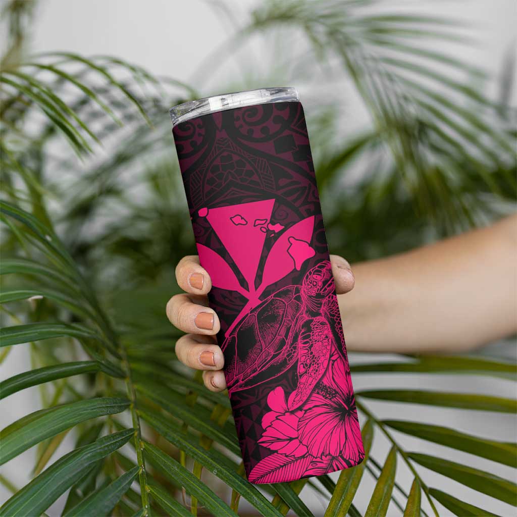 Kakau Polynesian Tribal Hawaiian Turtle Skinny Tumbler with Kanaka Maoli Pink