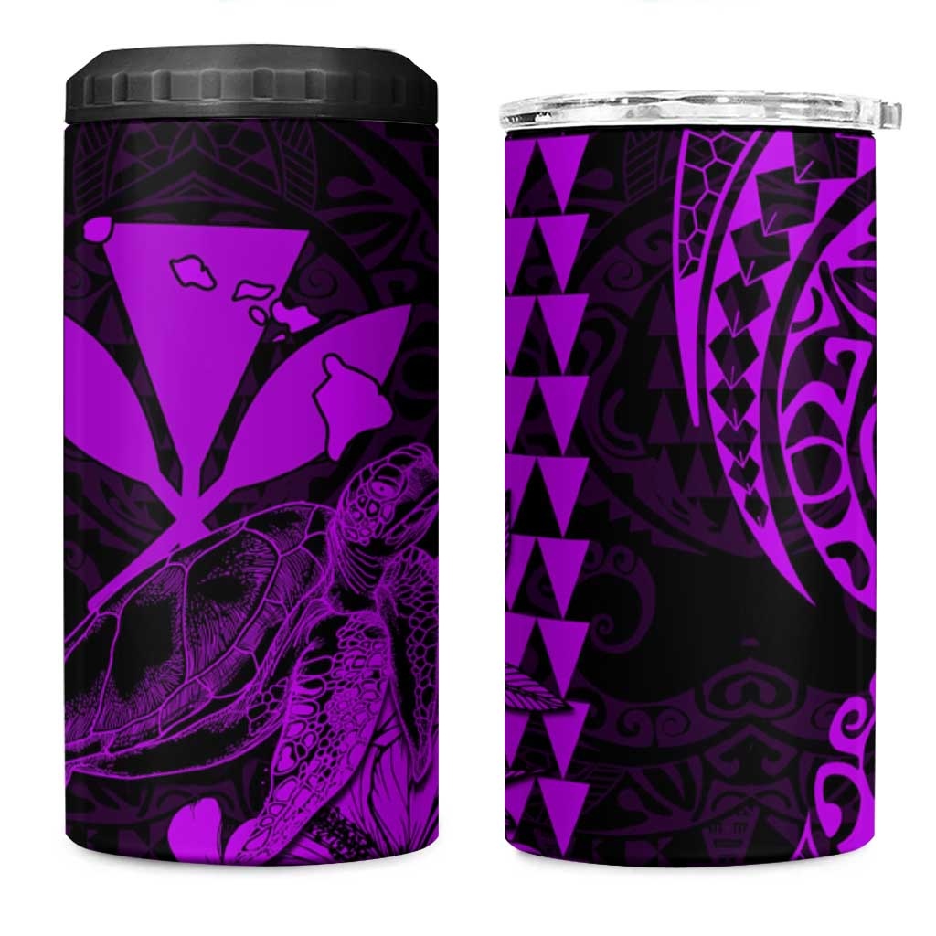 Kakau Polynesian Tribal Hawaiian Turtle 4 in 1 Can Cooler Tumbler with Kanaka Maoli Purple