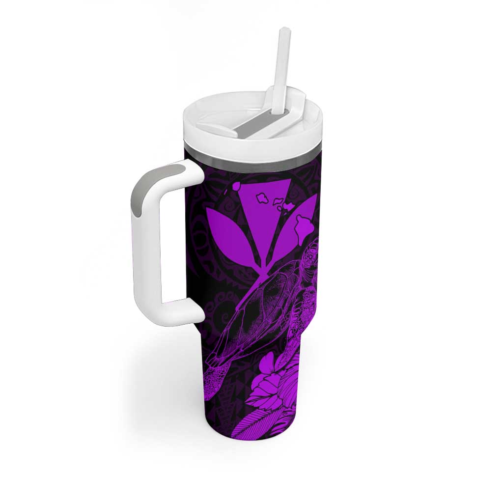 Kakau Polynesian Tribal Hawaiian Turtle Tumbler With Handle with Kanaka Maoli Purple
