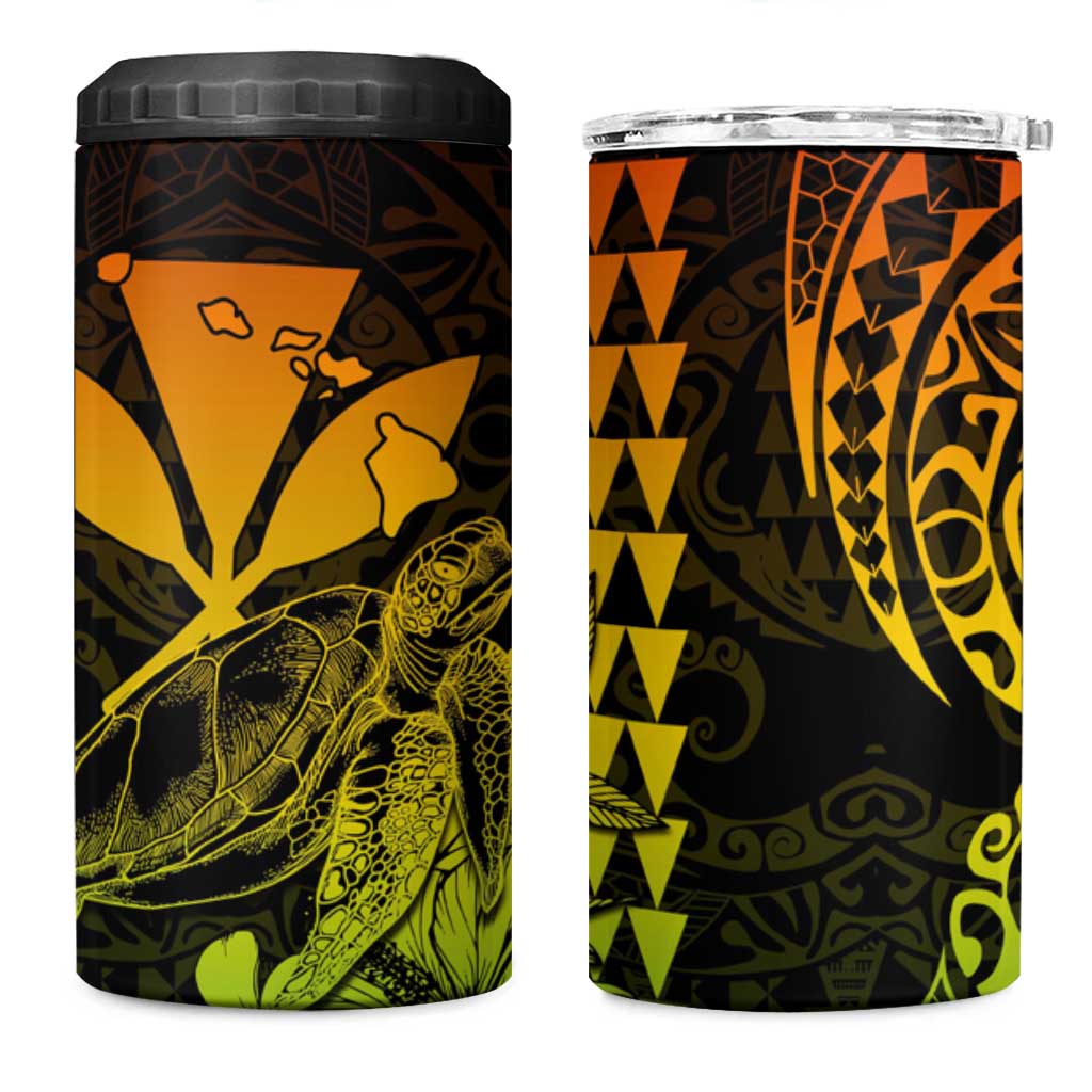 Kakau Polynesian Tribal Hawaiian Turtle 4 in 1 Can Cooler Tumbler with Kanaka Maoli Reggae