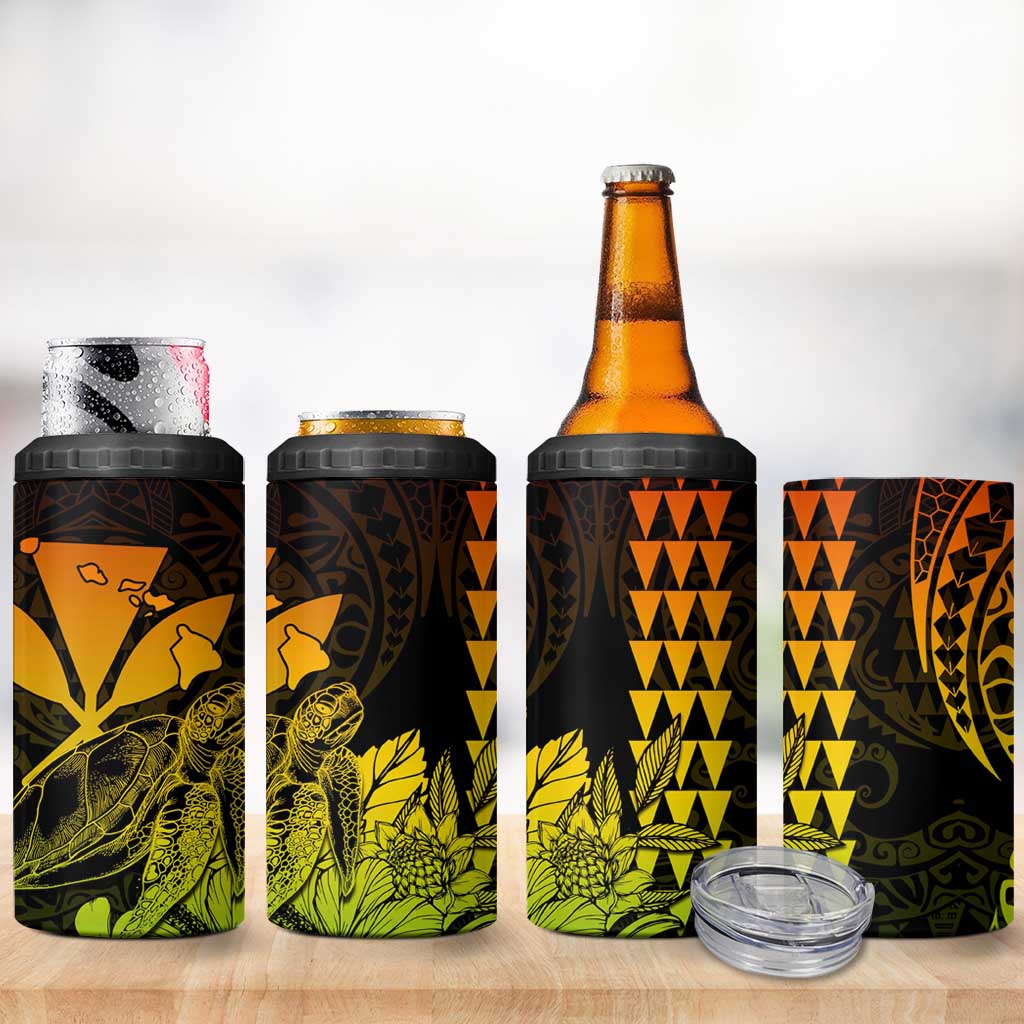 Kakau Polynesian Tribal Hawaiian Turtle 4 in 1 Can Cooler Tumbler with Kanaka Maoli Reggae