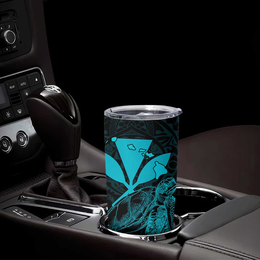 Kakau Polynesian Tribal Hawaiian Turtle Tumbler Cup with Kanaka Maoli Teal