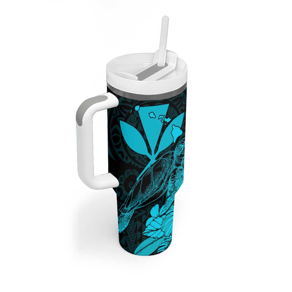 Kakau Polynesian Tribal Hawaiian Turtle Tumbler With Handle with Kanaka Maoli Teal