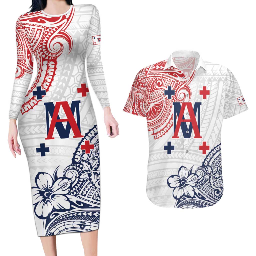 Kingdom of Uvea 1842-1860 Personalized Couples Matching Long Sleeve Bodycon Dress and Hawaiian Shirt Wallis and Futuna Polynesian Tribal Pattern