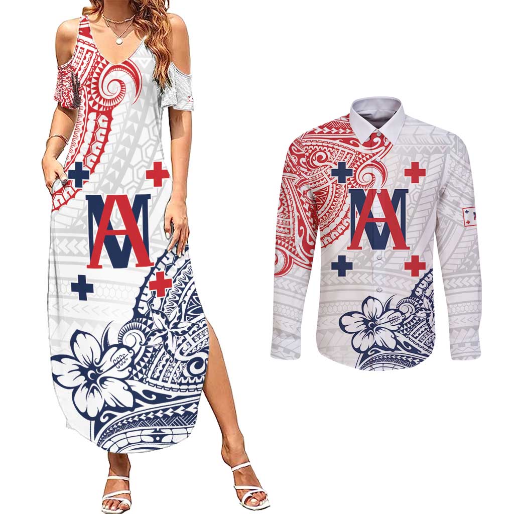 Kingdom of Uvea 1842-1860 Personalized Couples Matching Summer Maxi Dress and Long Sleeve Button Shirt Wallis and Futuna Polynesian Tribal Pattern