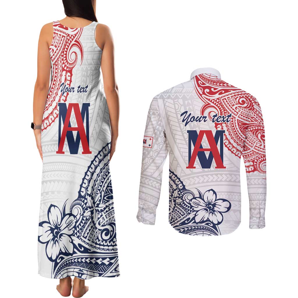 Kingdom of Uvea 1842-1860 Personalized Couples Matching Tank Maxi Dress and Long Sleeve Button Shirt Wallis and Futuna Polynesian Tribal Pattern
