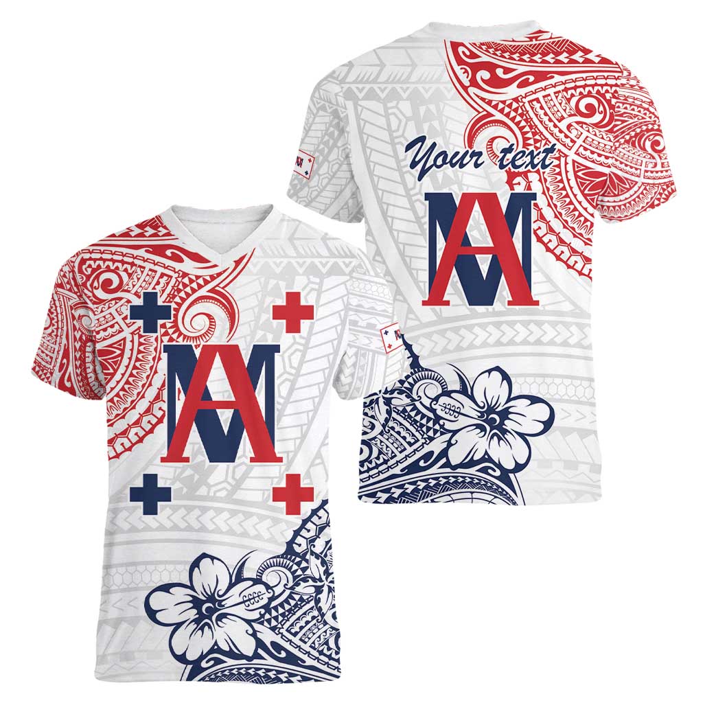 Kingdom of Uvea 1842-1860 Personalized Women V-Neck T-Shirt Wallis and Futuna Polynesian Tribal Pattern