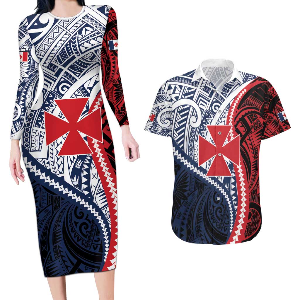 Kingdom of Uvea 1860-1886 Personalized Couples Matching Long Sleeve Bodycon Dress and Hawaiian Shirt Wallis and Futuna Polynesian Tribal Pattern