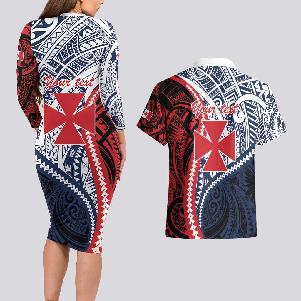 Kingdom of Uvea 1860-1886 Personalized Couples Matching Long Sleeve Bodycon Dress and Hawaiian Shirt Wallis and Futuna Polynesian Tribal Pattern
