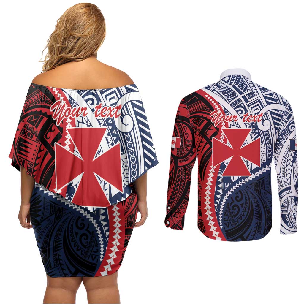 Kingdom of Uvea 1860-1886 Personalized Couples Matching Off Shoulder Short Dress and Long Sleeve Button Shirt Wallis and Futuna Polynesian Tribal Pattern