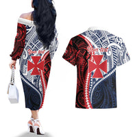 Kingdom of Uvea 1860-1886 Personalized Couples Matching Off The Shoulder Long Sleeve Dress and Hawaiian Shirt Wallis and Futuna Polynesian Tribal Pattern