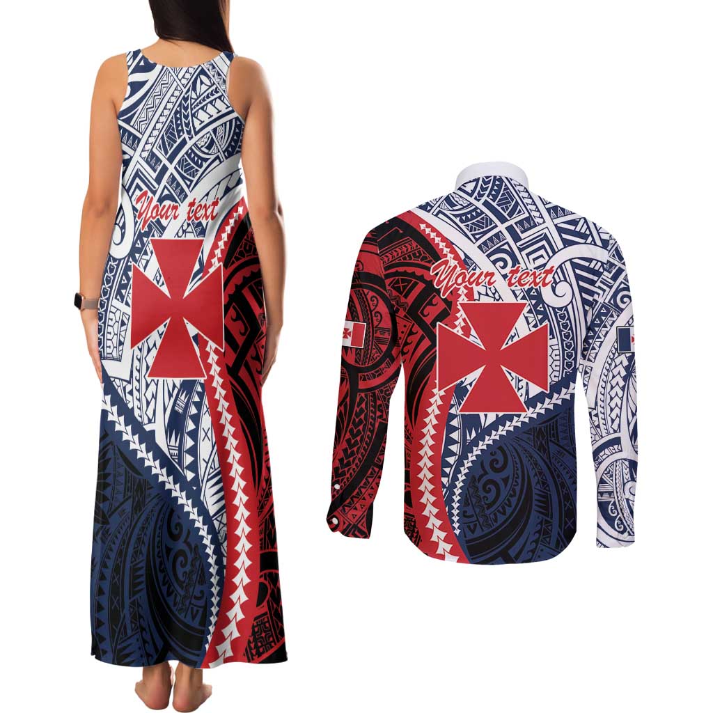 Kingdom of Uvea 1860-1886 Personalized Couples Matching Tank Maxi Dress and Long Sleeve Button Shirt Wallis and Futuna Polynesian Tribal Pattern