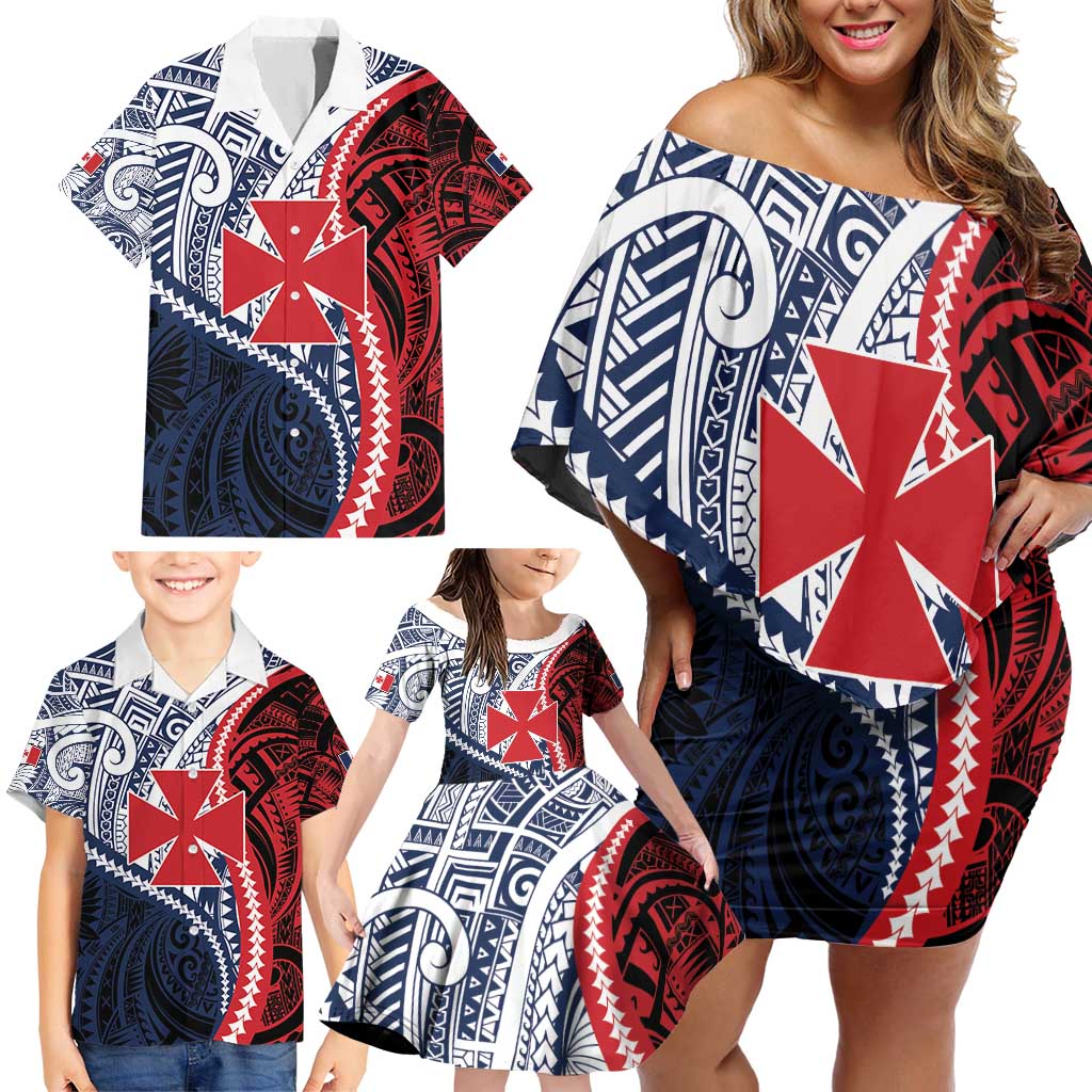 Kingdom of Uvea 1860-1886 Personalized Family Matching Off Shoulder Short Dress and Hawaiian Shirt Wallis and Futuna Polynesian Tribal Pattern