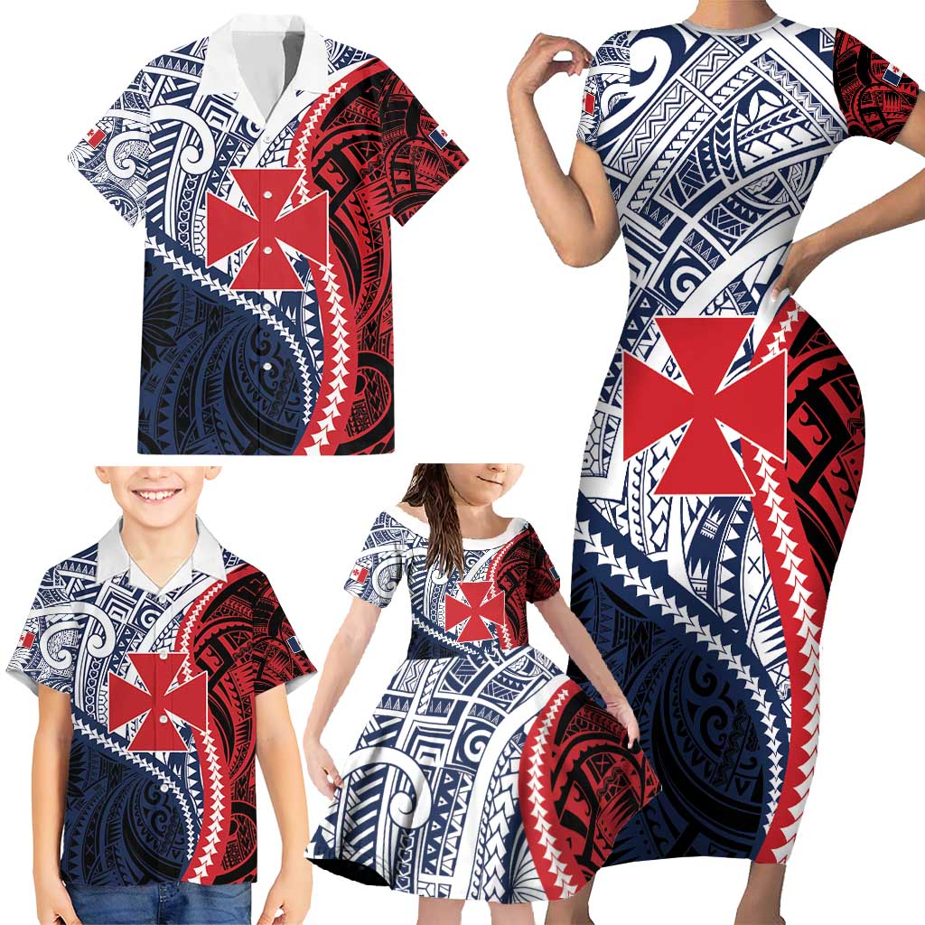 Kingdom of Uvea 1860-1886 Personalized Family Matching Short Sleeve Bodycon Dress and Hawaiian Shirt Wallis and Futuna Polynesian Tribal Pattern