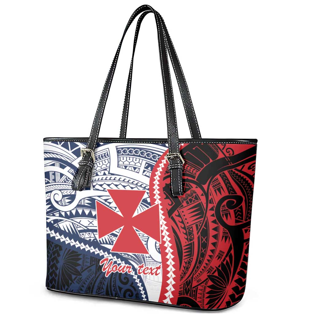 Kingdom of Uvea 1860-1886 Personalized Leather Tote Bag Wallis and Futuna Polynesian Tribal Pattern