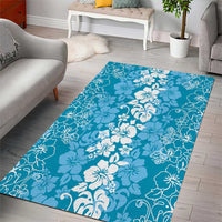 Hawaiian Lei Day Area Rug Blue Hibiscus Flowers Lei Art