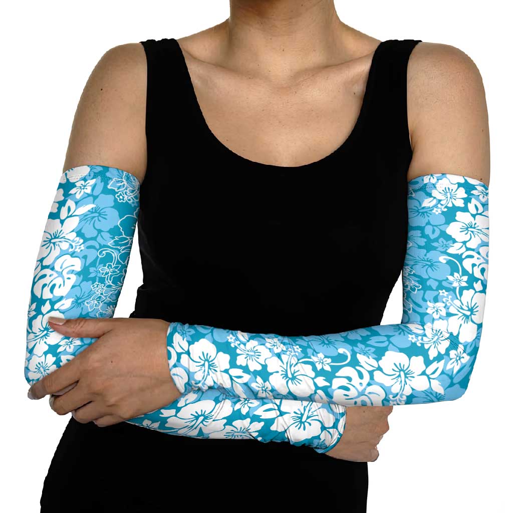 Hawaiian Lei Day Arm Sleeves Blue Hibiscus Flowers Lei Art - Polynesian Pride