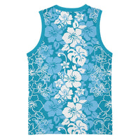 Hawaiian Lei Day Basketball Jersey Blue Hibiscus Flowers Lei Art - Polynesian Pride