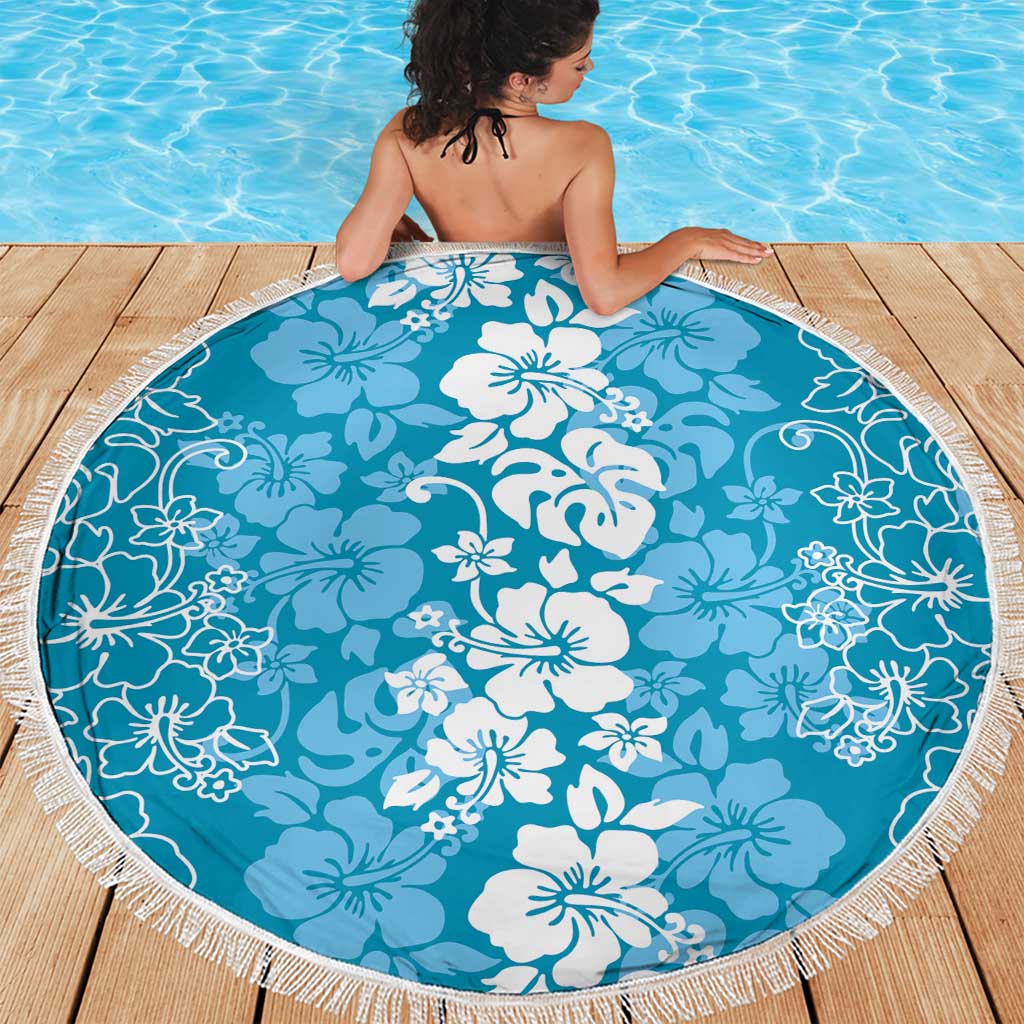 Hawaiian Lei Day Beach Blanket Blue Hibiscus Flowers Lei Art