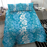 Hawaiian Lei Day Bedding Set Blue Hibiscus Flowers Lei Art
