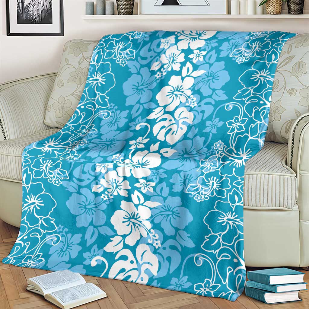 Hawaiian Lei Day Blanket Blue Hibiscus Flowers Lei Art