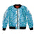Hawaiian Lei Day Bomber Jacket Blue Hibiscus Flowers Lei Art
