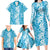 Hawaiian Lei Day Family Matching Long Sleeve Bodycon Dress and Hawaiian Shirt Blue Hibiscus Flowers Lei Art