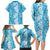 Hawaiian Lei Day Family Matching Long Sleeve Bodycon Dress and Hawaiian Shirt Blue Hibiscus Flowers Lei Art