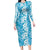 Hawaiian Lei Day Family Matching Long Sleeve Bodycon Dress and Hawaiian Shirt Blue Hibiscus Flowers Lei Art