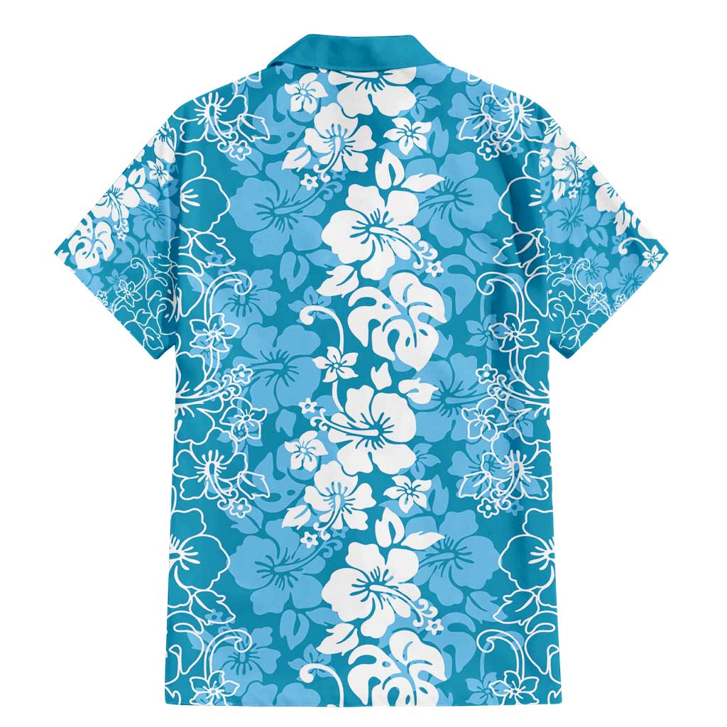 Hawaiian Lei Day Family Matching Mermaid Dress and Hawaiian Shirt Blue Hibiscus Flowers Lei Art