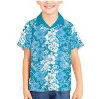 Hawaiian Lei Day Family Matching Mermaid Dress and Hawaiian Shirt Blue Hibiscus Flowers Lei Art