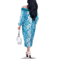 Hawaiian Lei Day Family Matching Off The Shoulder Long Sleeve Dress and Hawaiian Shirt Blue Hibiscus Flowers Lei Art LT9 - Polynesian Pride