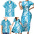 Hawaiian Lei Day Family Matching Short Sleeve Bodycon Dress and Hawaiian Shirt Blue Hibiscus Flowers Lei Art