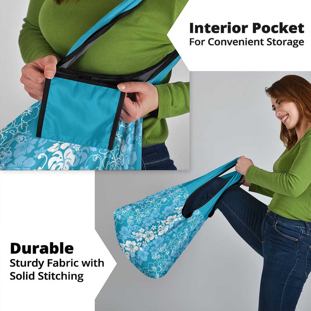 Hawaiian Lei Day Grocery Bag Blue Hibiscus Flowers Lei Art