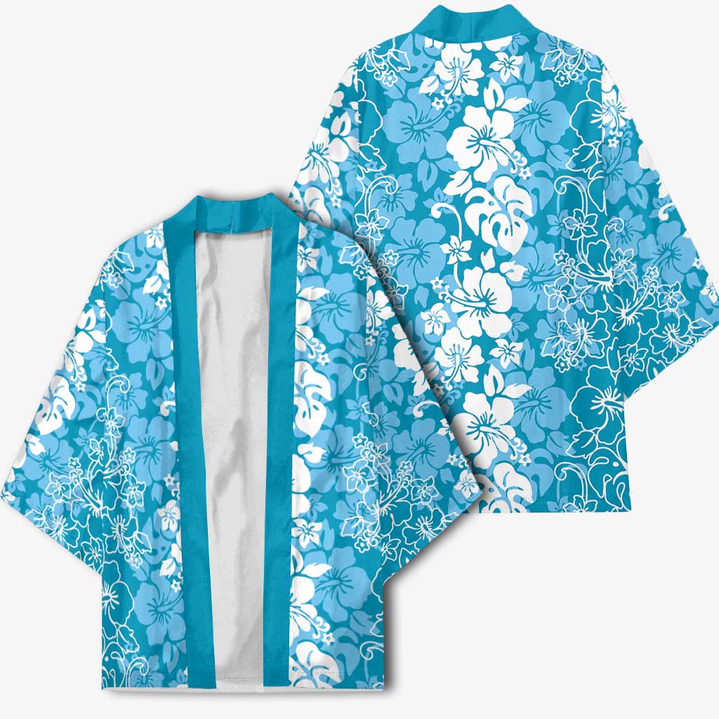 Hawaiian Lei Day Kimono Blue Hibiscus Flowers Lei Art - Polynesian Pride