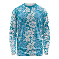 Hawaiian Lei Day Long Sleeve Shirt Blue Hibiscus Flowers Lei Art
