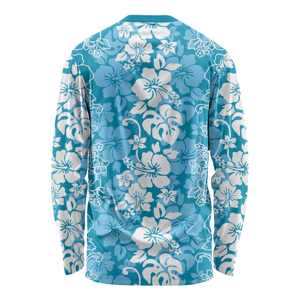 Hawaiian Lei Day Long Sleeve Shirt Blue Hibiscus Flowers Lei Art
