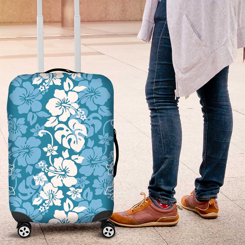 Hawaiian Lei Day Luggage Cover Blue Hibiscus Flowers Lei Art